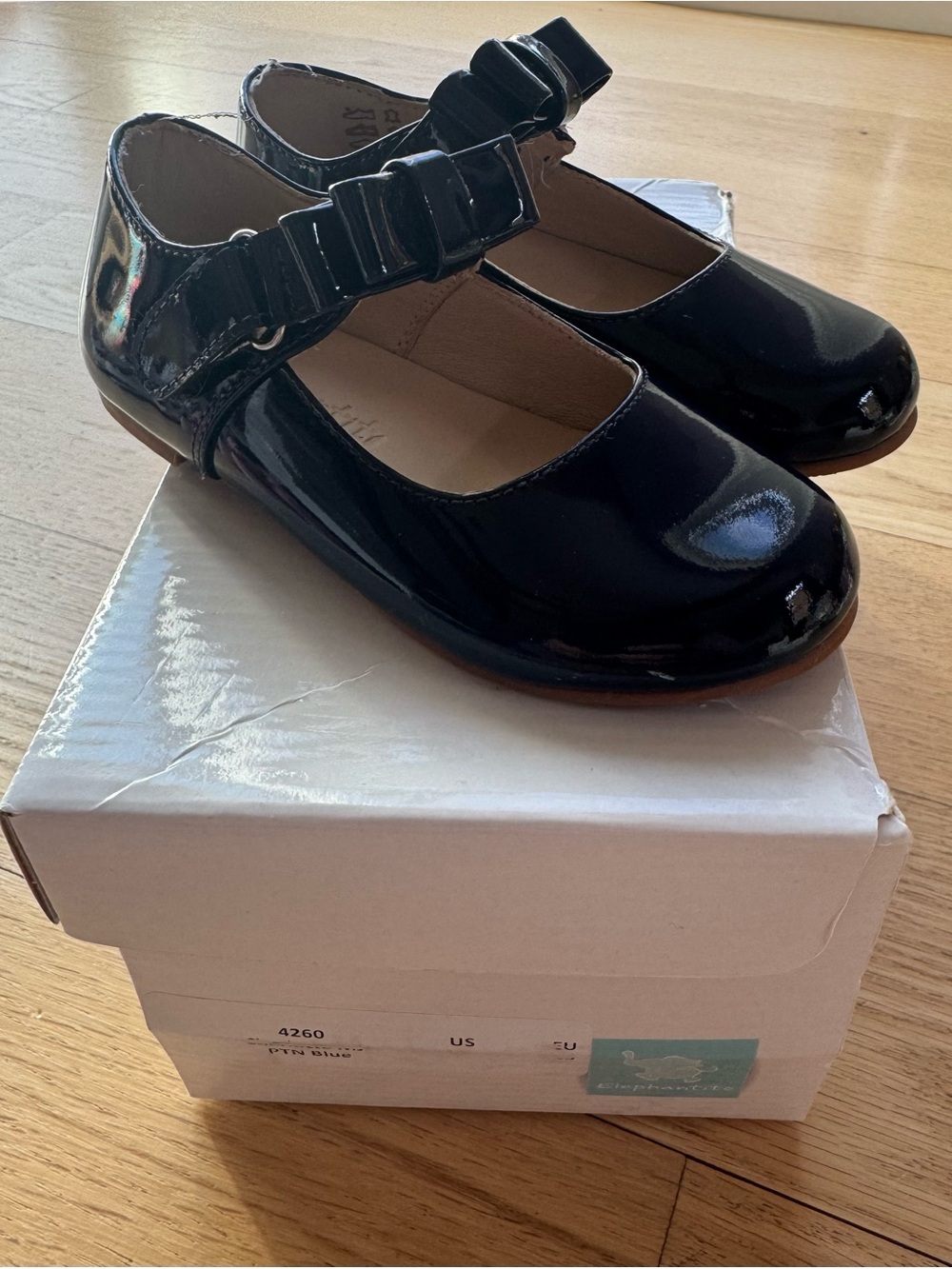 Elephantito Navy Patent Mary Jane with Bow Strap
